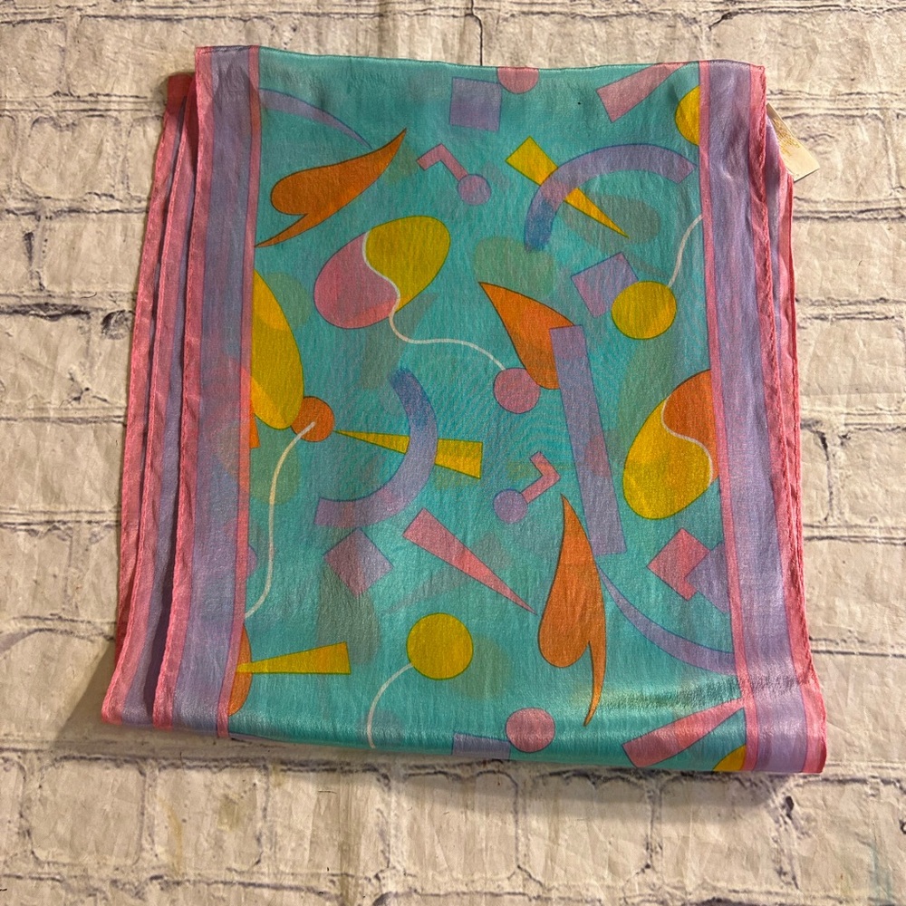 ELAINE GOLD VINTAGE EASTER COLORS SILK SHEER OBLONG SCARF MADE IN JAPAN O/S